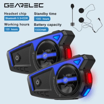 GEARELEC X6 오토바이 헬멧 헤드셋, BT 5.3 EDR 방수 무선 헤드폰, 음성 제어 경고등, 상승 감소