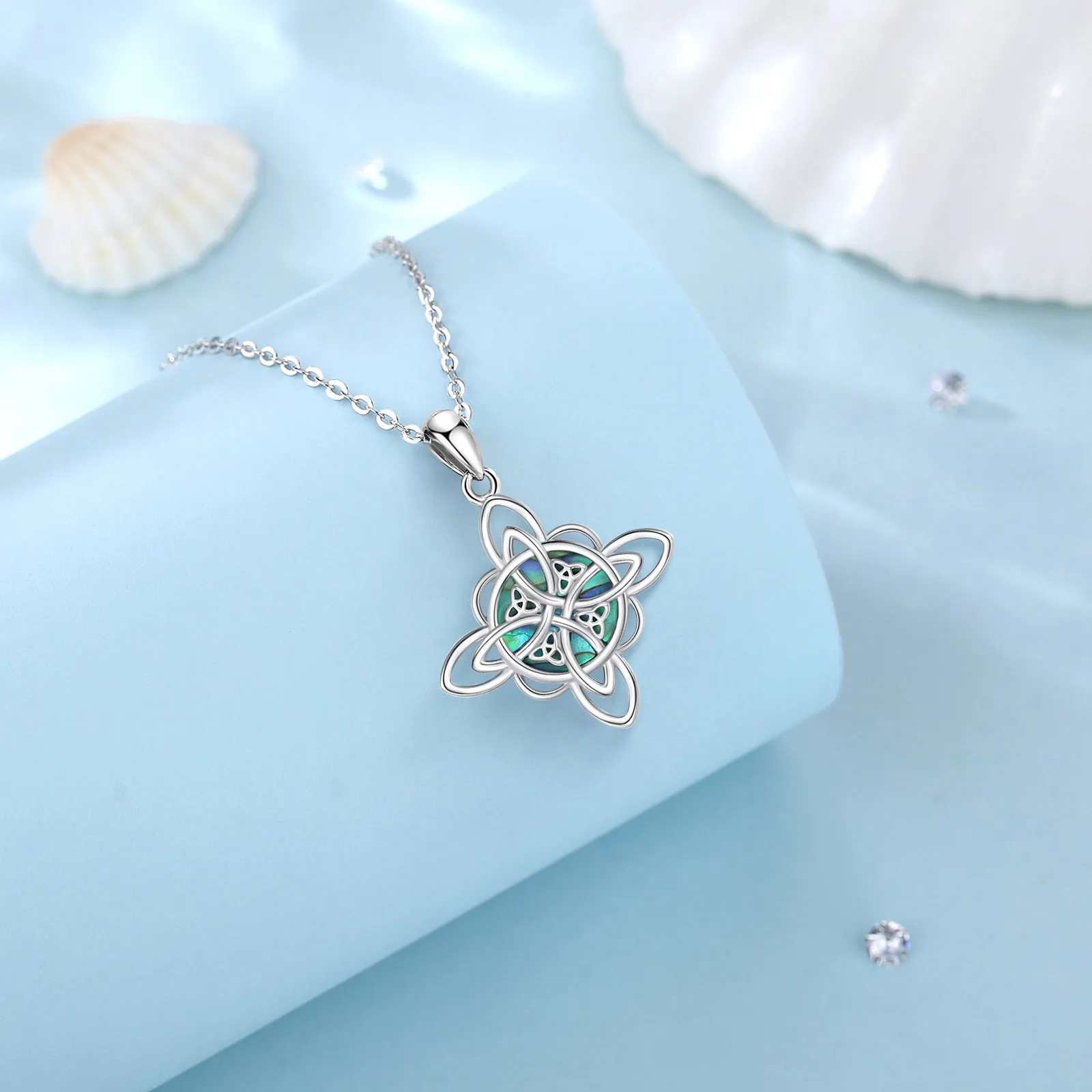 925 Sterling Silver Witch Knot Necklace pendant necklace silver necklace silver pendant silver necklace charms for Men Women Natural Abalone Shell Witchcraft Amulet Pendant Wicca Jewelry Gift