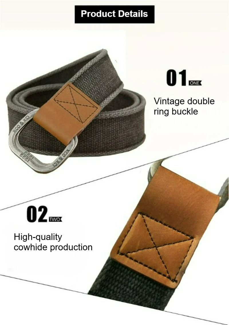 Tactical Double Ring Buckle Canvas Belt for Men Fashion Casual Simple All-match Jeans Accessories Outdoor Sports Youth Waistband