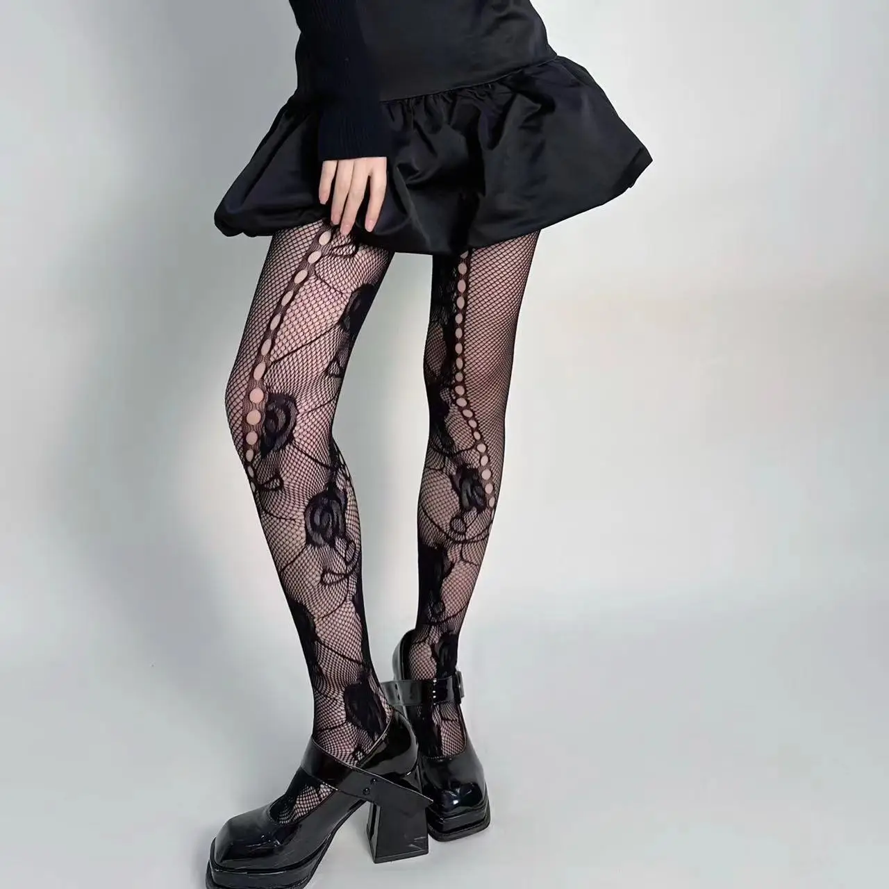 

Jk Hollowed-out Lolita Lace Thin Pantyhose Lingerie Sexy Patchwork Accessories Y2K Women Sexy Rose Hollow Mesh Fishnet Stockings