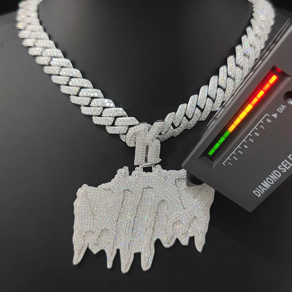 Personalized Customization VVS Moissanite Double-Layer Letter Diamond Pendant  Hip Hop 925 Sterling Silver Name Necklace Pendant