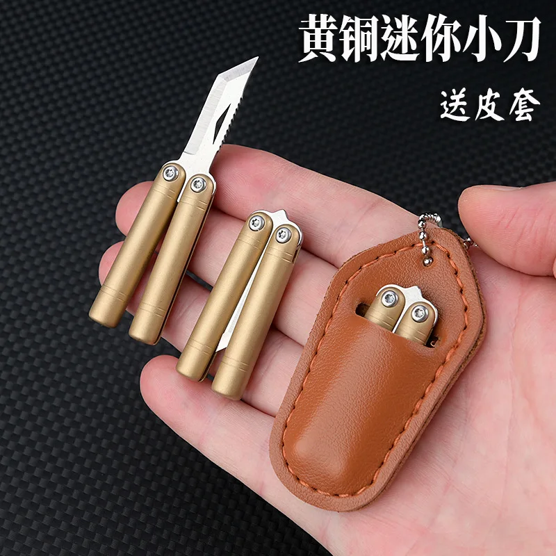 Brass Mini Rotating Blade Sharp Open Package Small Knife, Portable Keychain Pendant Pocket Knife, Self-defense