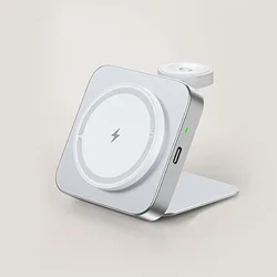 15W Magnetic Foldable Fast Wireless Charging Station and Phone Stand (White)