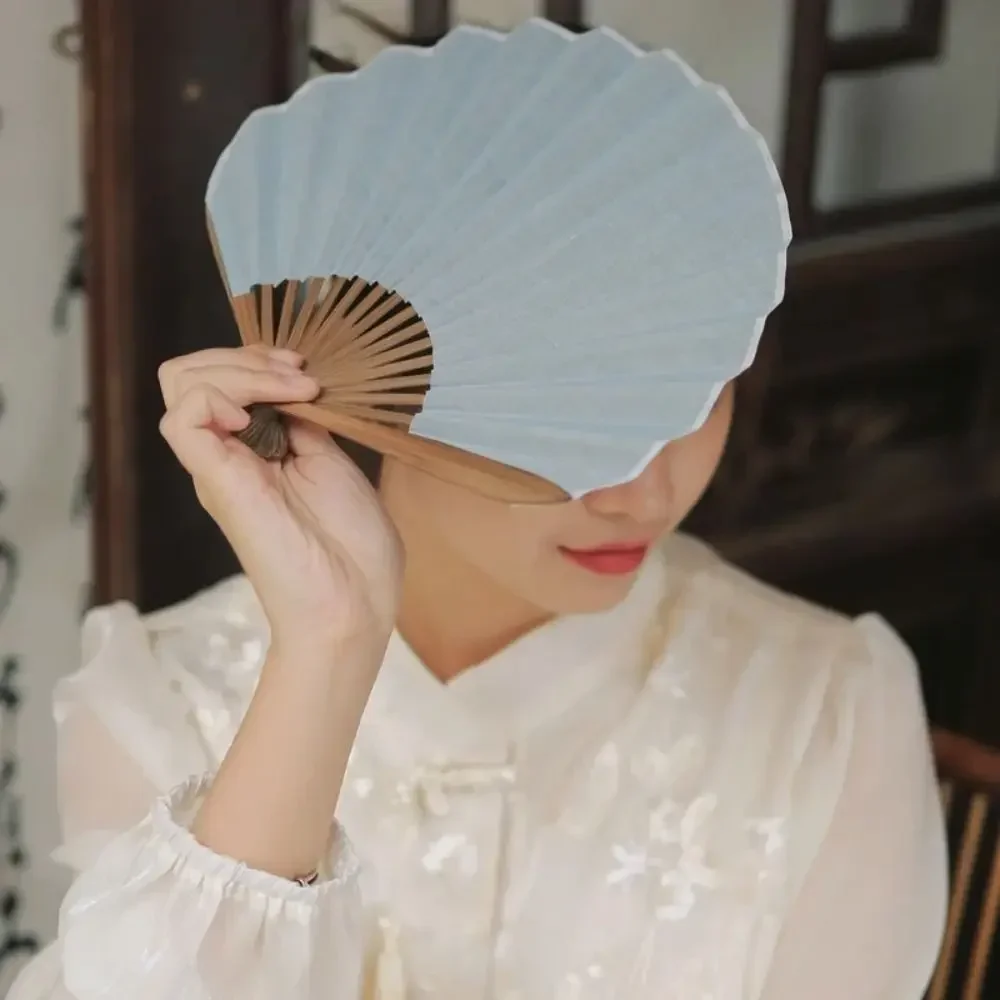 Retro Solid Color Cotton Linen Portable Folding Fan - Cute and Compact Design