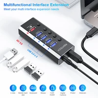 RSHTECH USB Hub 4 Port USB 3.0 Data Hubs 5Gbps Syncing Data Transfer Support Fast Charging Aluminum USB Splitter with Switches 2