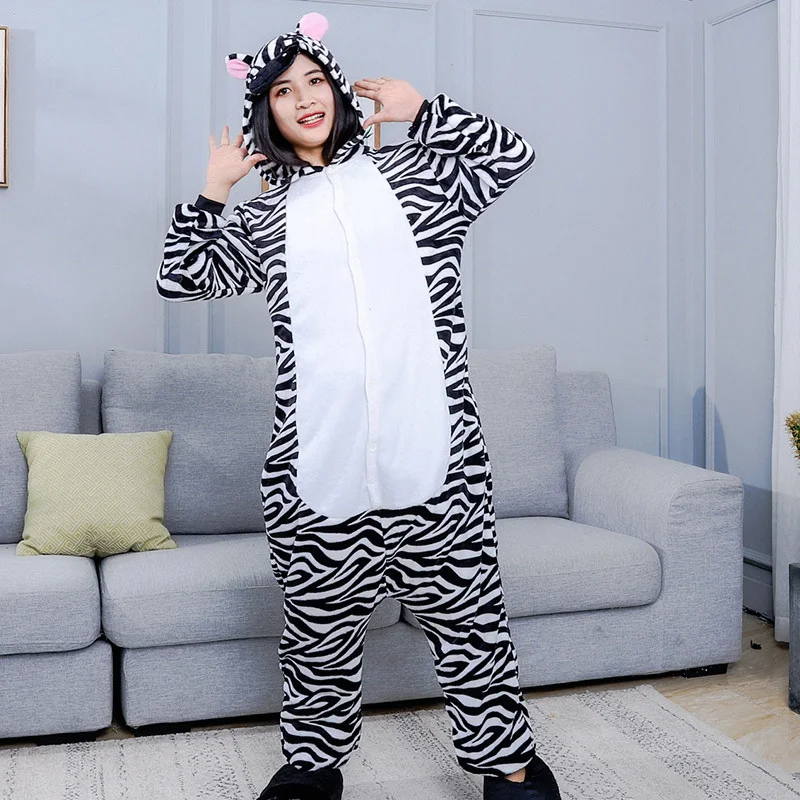 Zebra Nightgown Kigurumi Lingerie One Piece Pajamas Homewear Halloween Cosplay Costumes Fluffy Sleepwear For Adult Long Sleeve