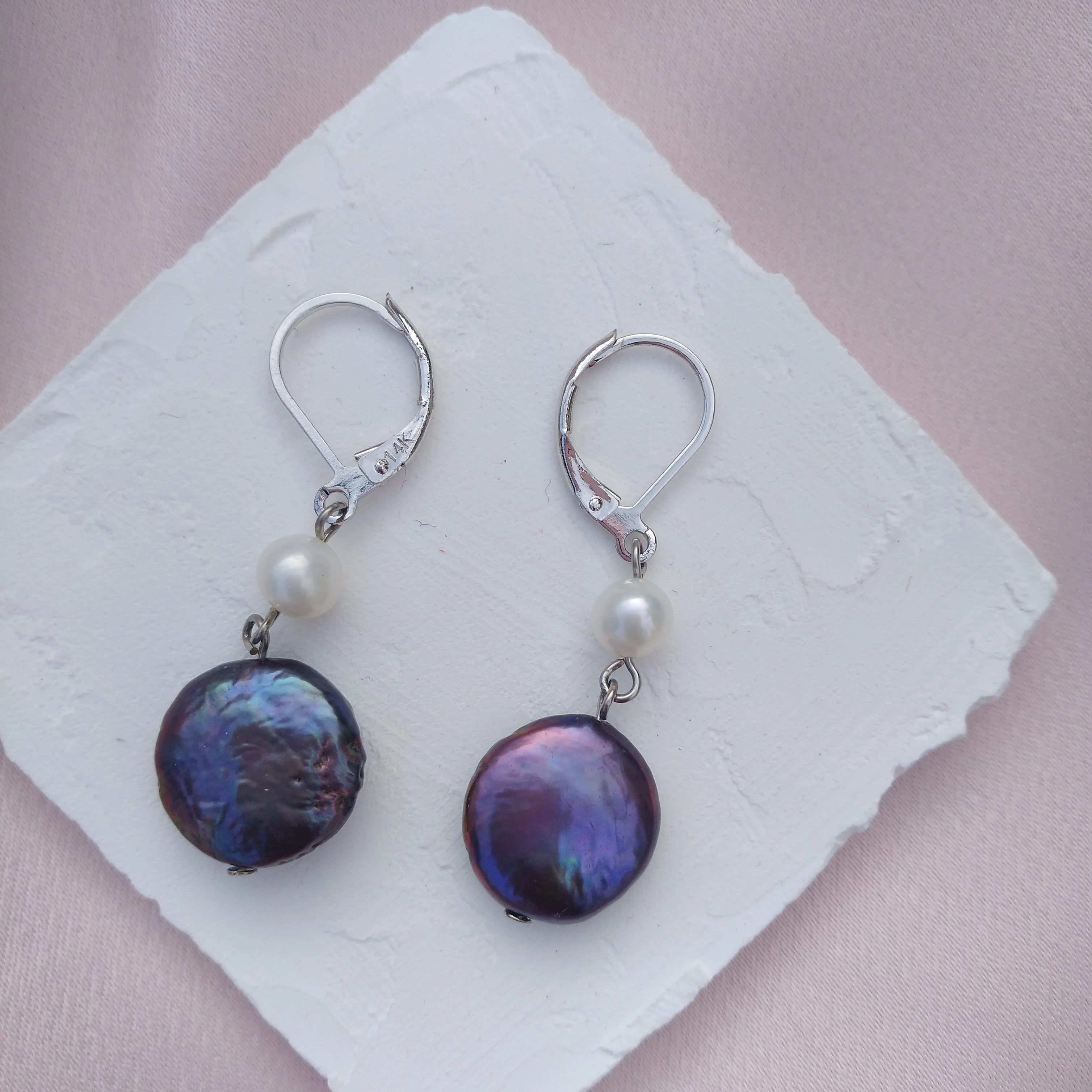 

2024 New Design Natural South Sea Peacock Black Coin Pearl Earrings Hoop 14k Gold Filled Fine Jewelry Free Shipping