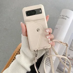 Leather Litchi Wallet Crossbody Case with Card Slots & Shoulder Strap - Google Pixel 8Pro (A)