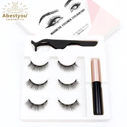 Abestyou 3d 3pair Magnetic Cat Eyes Lash Kit Waterproof Faux Cils Eyeliner Makeup Tool Tweezer Pestanas Magneticas Com Aplicador