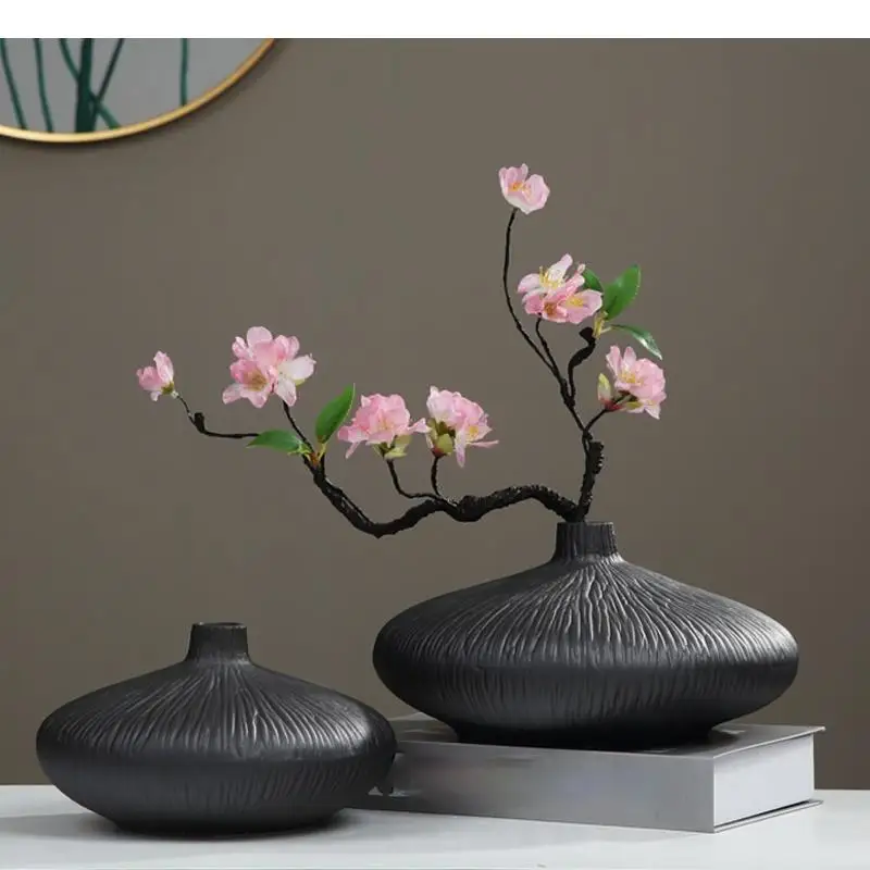 

Chinese Zen Ceramic Vase Handicraft decoration Black crack Flower Arrangement Flower vase Home Decoration accessories