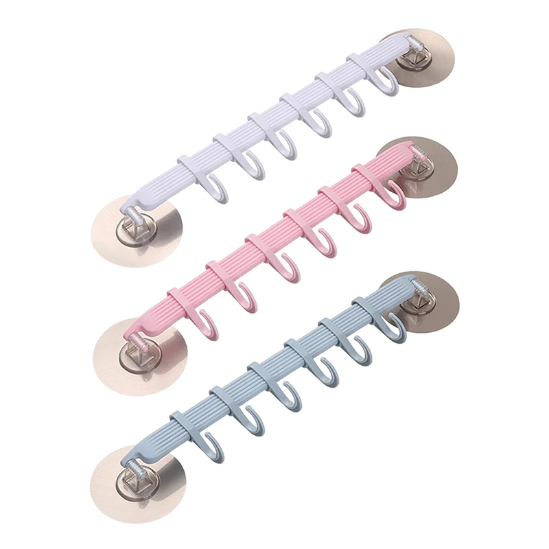 1pc Blue/White/Pink Suction Cup Type Hook 6 Rows For Kitchen Bathroom Corner Suspension Without Marks Hanger Hook
