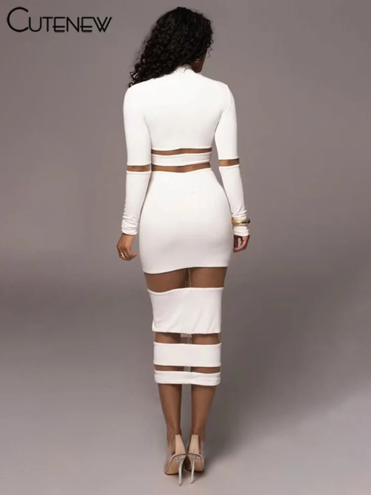 NIBBER Women's Elegant Turtleneck Stripe Knitted Maxi Dress Full Sleeves Body-shaping Robe Evening Sexy Attirewear Vestidos