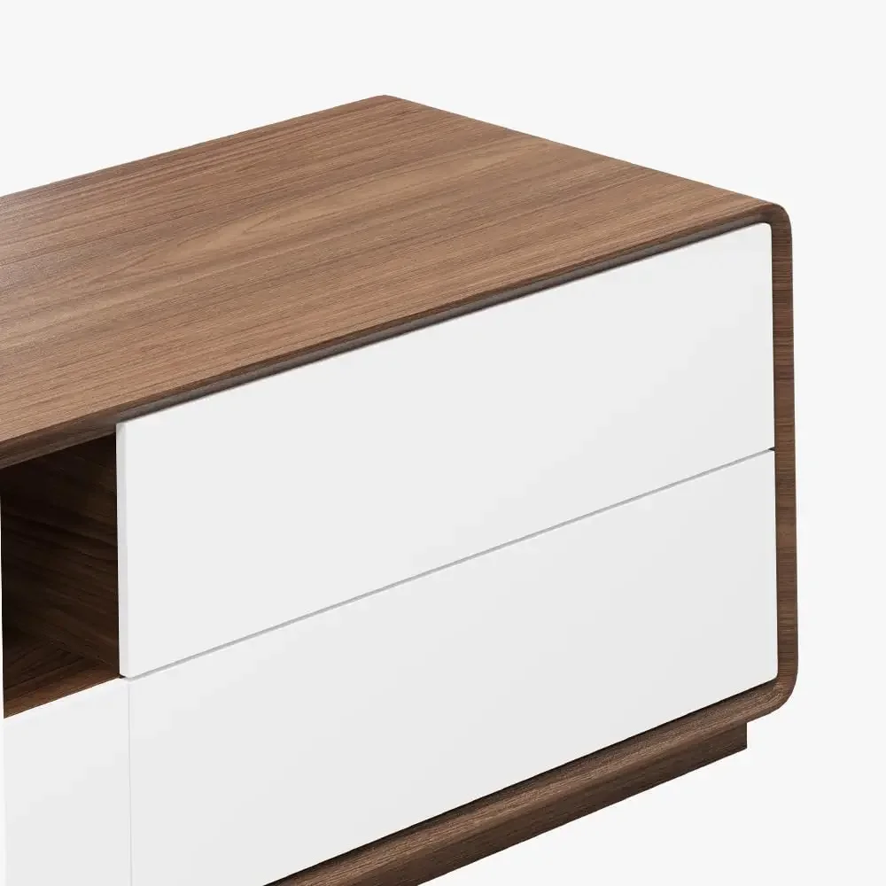 Solid Wood TV Stand| 70.87" Modern Entertainment Center with Storage|Walnut and White Media Console Fully-Assembled Open 2