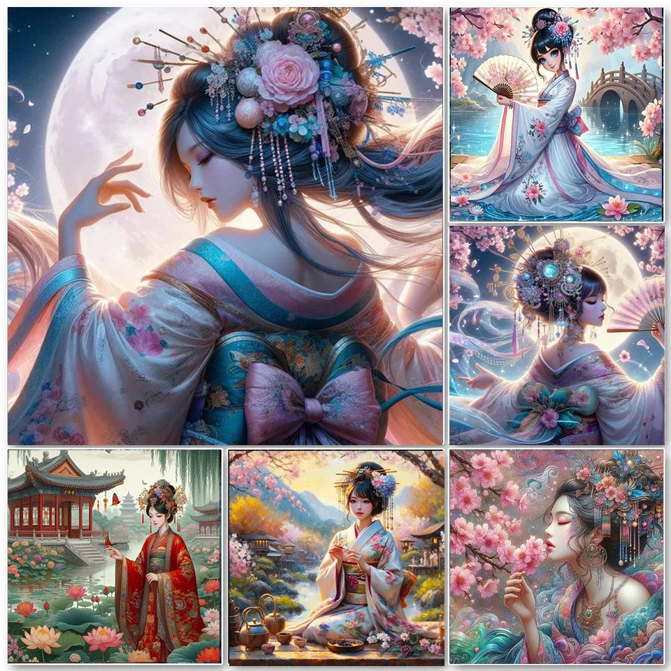 5D DIY Diamond Painting Kimono Woman Geisha Japanese Style Cross Stitch Embroidery Diamond Mosaic Kit Rhinestone Gifts
