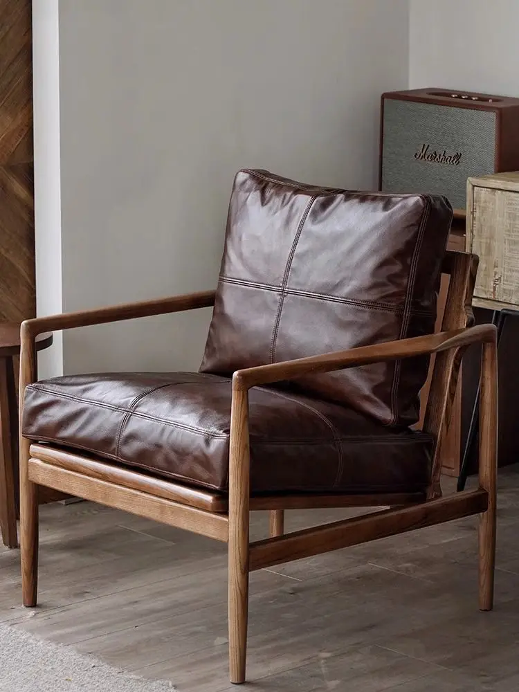 Bedroom Furniture Single Sofa Chair Nordic Lounge Chair Modern Living Room Solid Wood Study Retro Bedroom
