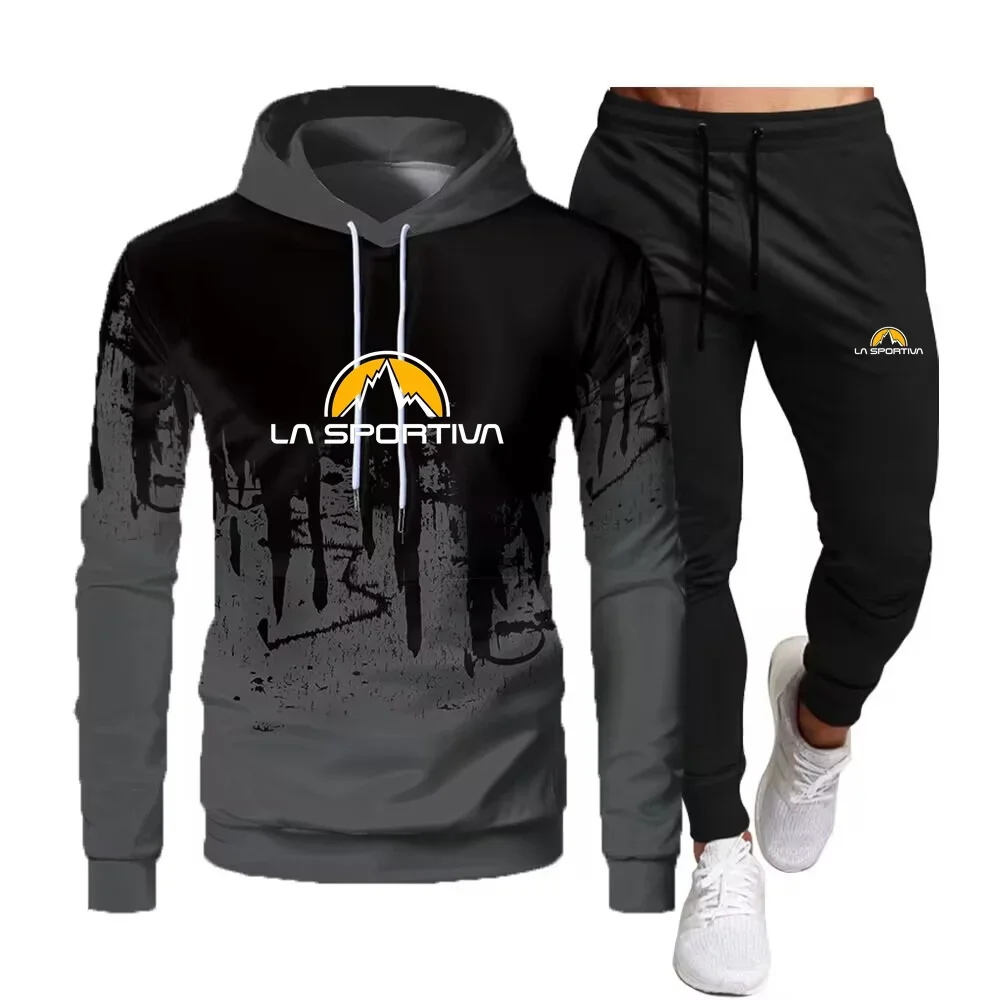 Sports Suit La Sportiva Men's Sets Hooded Pullover + Sweatpants Autumn Fishing Sports Casual Jogging 2-piece Set