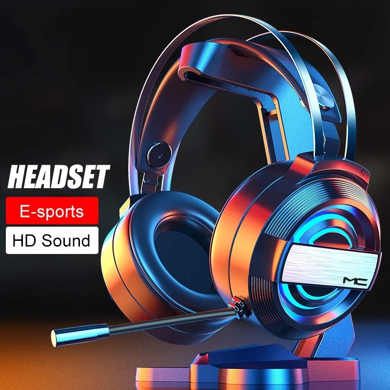 

Гарнитура для компьютерных игр, проводная гарнитура с микрофоном и дышащей подсветкой для PS4, игровой настольный компьютер, для ноутбука
