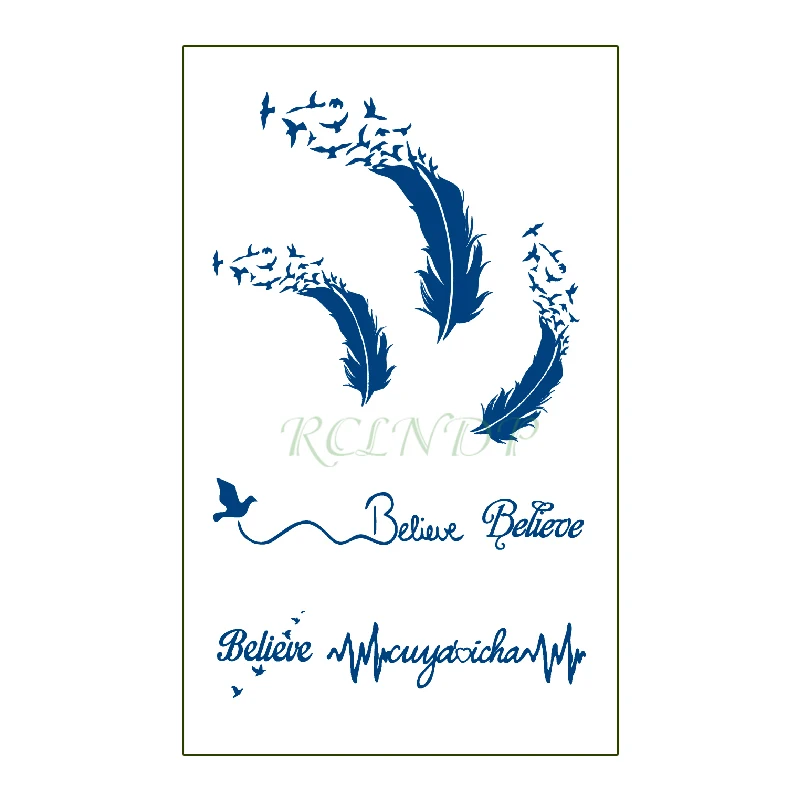 Waterproof Temporary Juice Tattoo Sticker Feather Word "believe