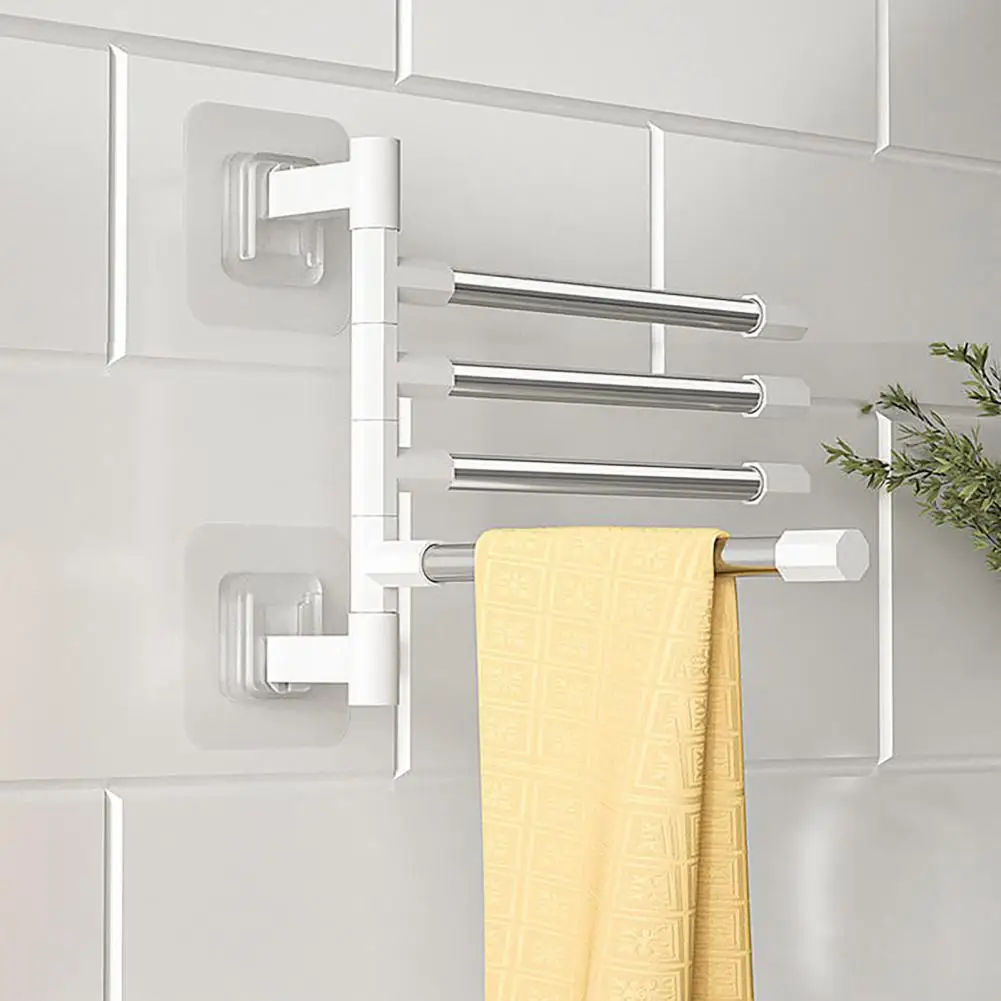 Stainless Steel Towel Holder 180 Degree Rotation Bathroom Towel Rail Punch-Free Space Saving Rack Home Storage For Home