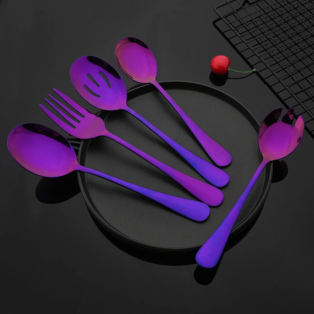 2Pcs Silver Stainless Steel Salad Spoon Fork Salad Server European Style Dinnerware Cutlery Set Kitchen Tool Accessories