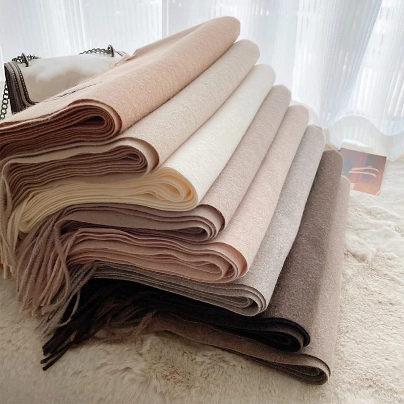 Frauen Kaschmir Schal für Winter Einfarbig Warme Quaste Pashmina Schals Wraps Dame Verdicken Weiche Schal Poncho Echarpe Stola – Detail 7