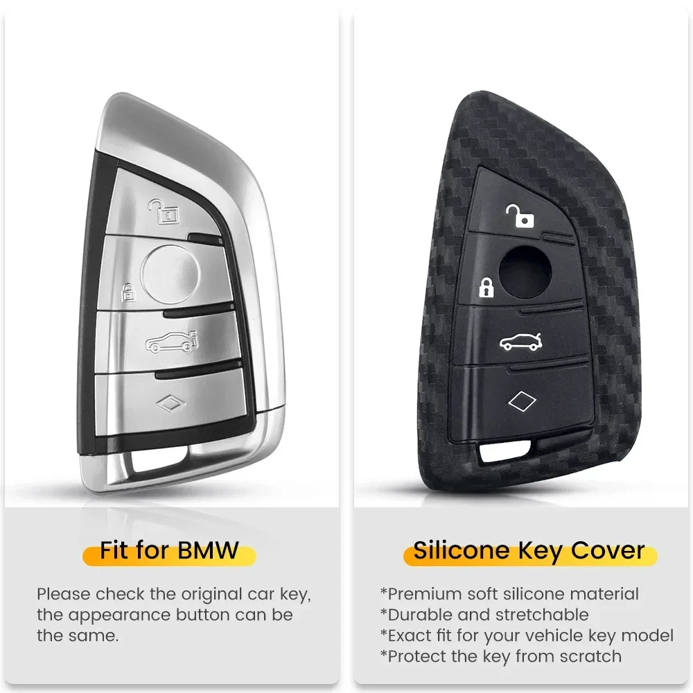 KEYYOU-3/4 BT 탄소 섬유 실리콘, BMW X1 X3 X4 X5 X6 F15 F16 F48 G30 G38 525 540 740 1 2 5 7 시리즈 키 보호 케이스