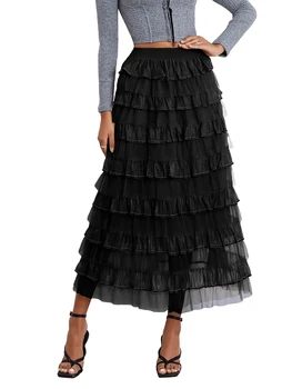 Women's Elegant Tulle Long Skirt Sweet Puffy Fluffy Layered A-Line Tutu Cake 2