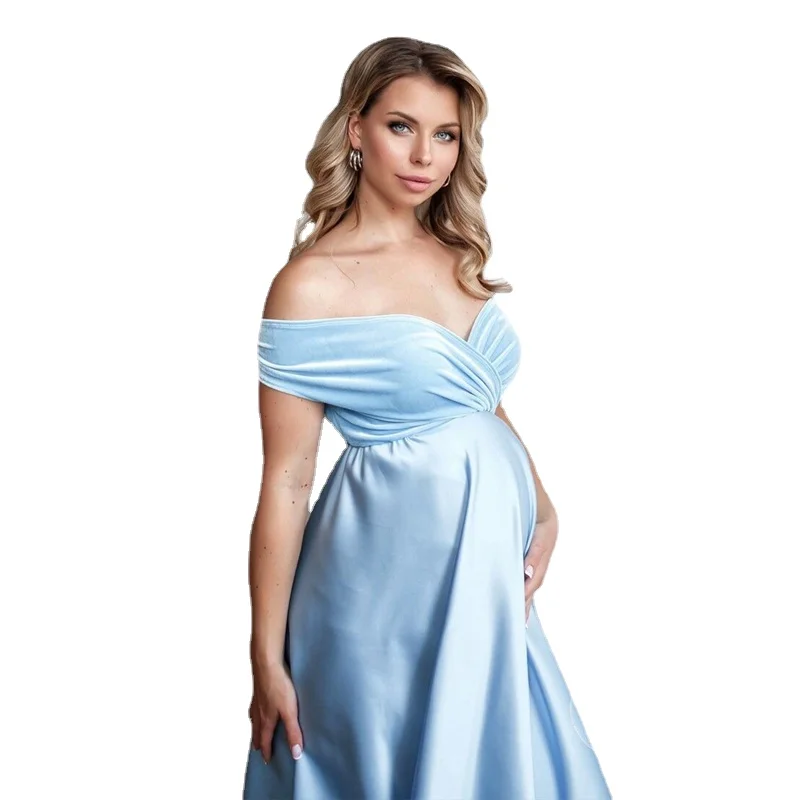 

Baby Showers Silk Maternity Photo Shoot Dresses Long Party Evening Pregnancy Maxi Gown Photography Props for Pregnant Women