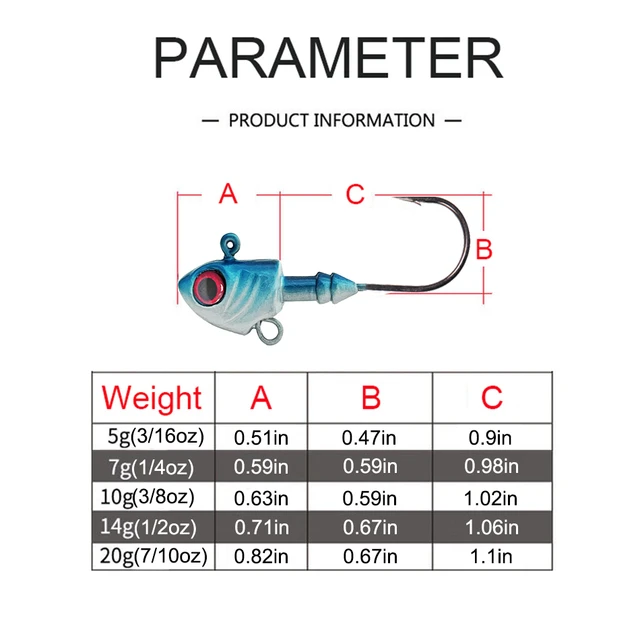 3PCS Jig Fish Head Hook 3.5g/5g/7g/10g/14g/20g Fishing Jigging Stainless  Steel