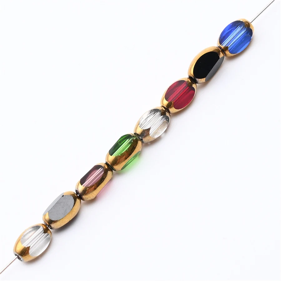 6mm Briolette Oval Glass Beads Plated Golden Color Crystal Loose Spacer Bead Diy Bracelet Necklace Beads Accessories