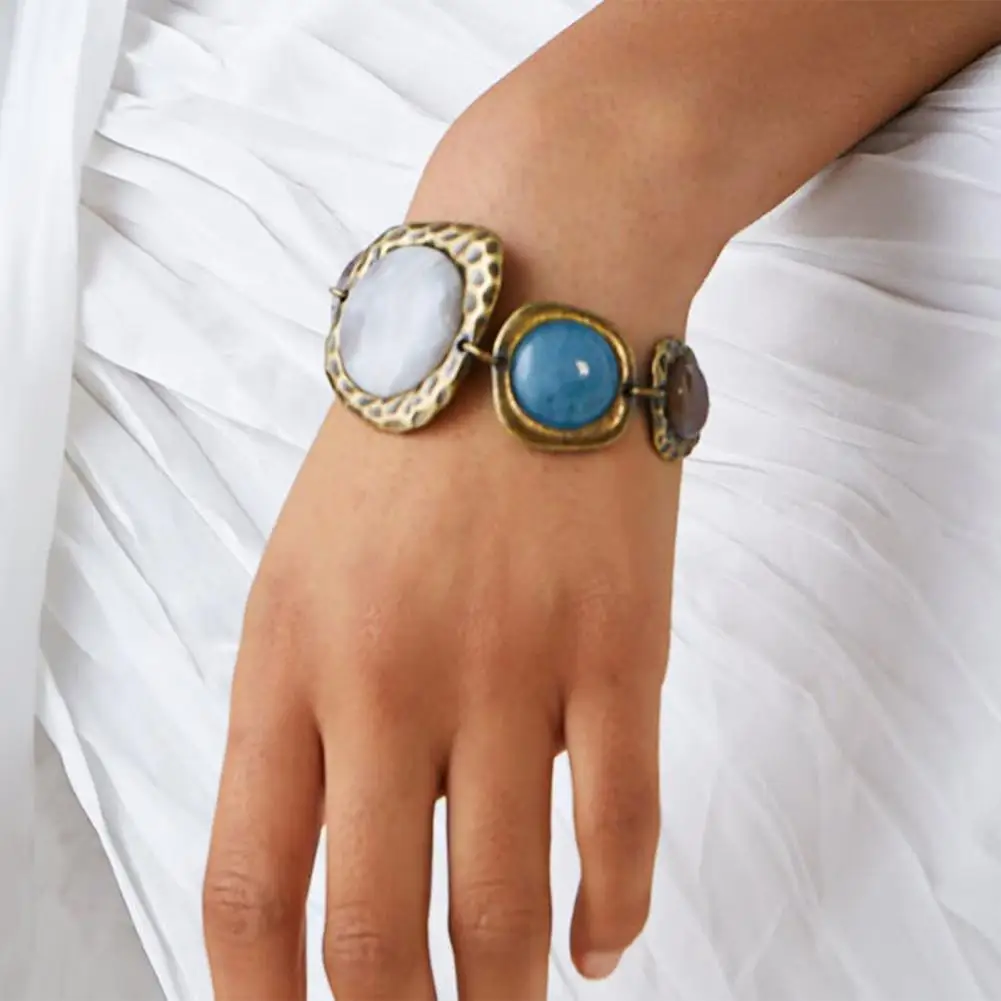 Women Bracelet Easy-hook Clasp Alloy Link Chain Retro Bracelet Exaggerated Irregular Stone Vintage Hand Decor bangle bracelet chain bracelet