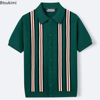 Abbigliamento Estivo da Uomo, Polo in Maglia di Alta Qualità Business Casual, Cardigan Jacquard a Maniche Corte Traspirante Stile Britannico