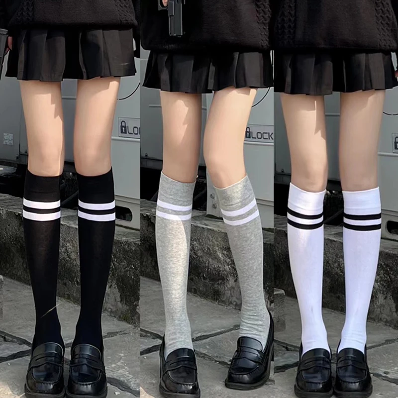 

2024 New Striped Long Socks Cotton Women Japanese JK Over Knee Thigh High Stockings Girls Overknee Long Sport Yoga Tube Tights