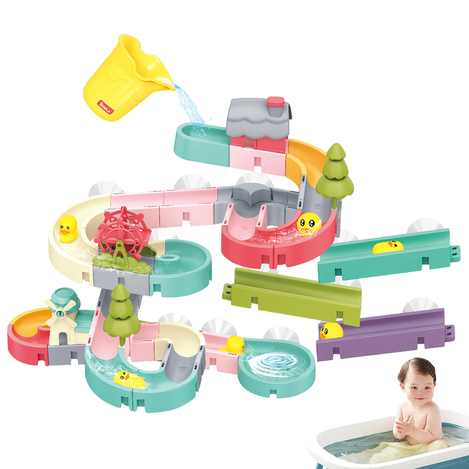 Funny Baby Toys Small Duck Track Slide Toys Boys Girls Duck Bath Toy Baby  Bathtub Roller Coaster For Kids