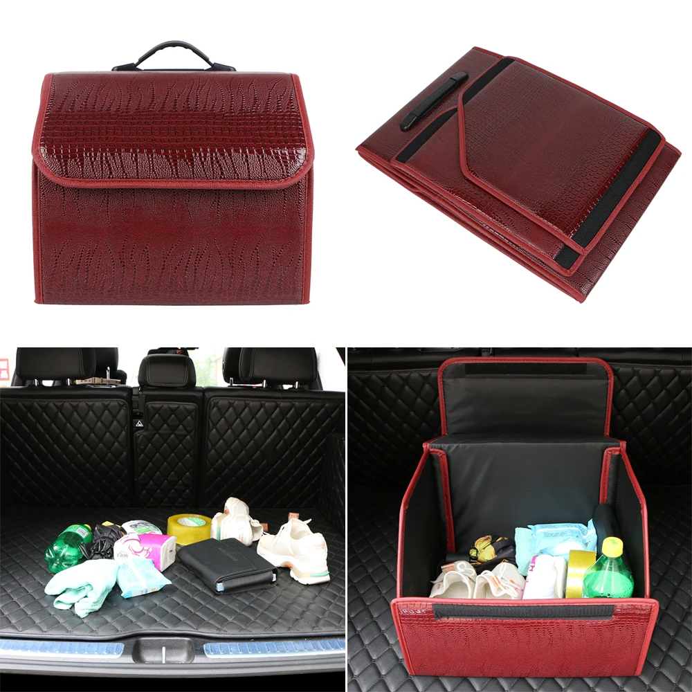 Collapsible Car Storage Box Crocodile Grain Leather Organizer For Car Trunk Organizer Box Auto Tidying Storage