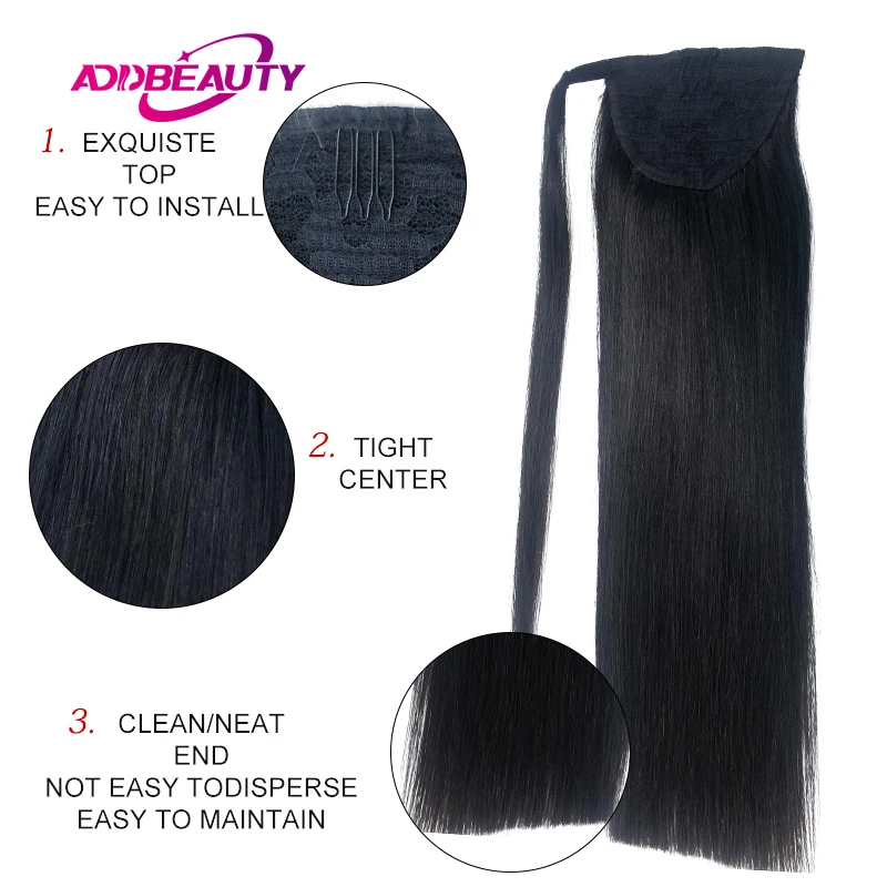 Ponytail Human Hair Extension Addbeauty Straight Horsetail Human Hair for Black Women Human Natural Hairpiece Clip in Drawstring