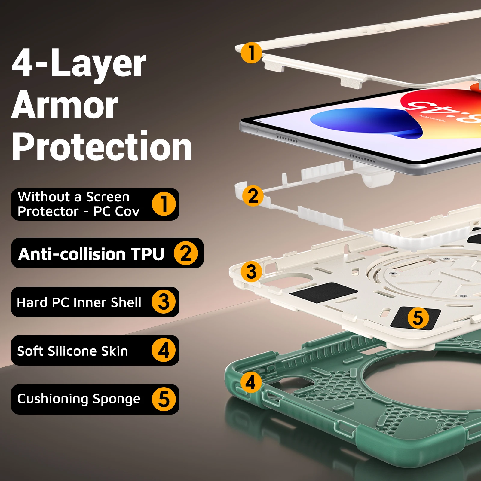 Rotating Armor Tablet Case with Kids Wristband Stand