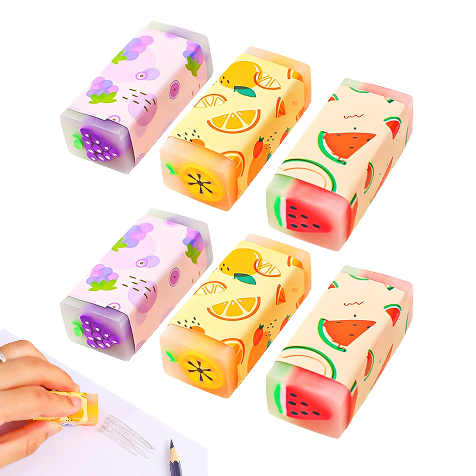 

6pcs Stationery For Kids Party Favors Wipe Clean Gift Office Drawing Kawaii Pencil Eraser Cute Fruit Random Style Long Lasting