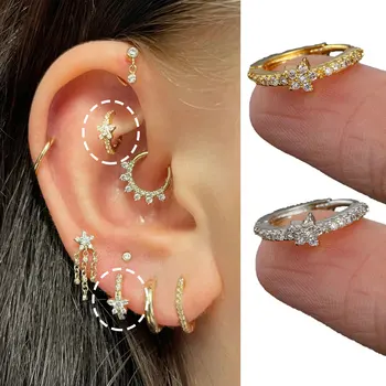 Rook Piercing Star Hoop Earring Conch Helix Tragus Lobe Ear Cartilage Piercing Jewelry Zircon INS 1PC Ear Ring for Women Gift 1