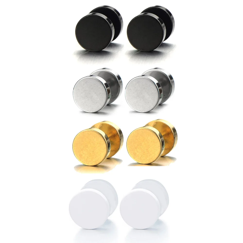 1 Pair Screw Stud Earrings For Men Stainless Steel Cheater Fake Ear Plugs Gauges Illusion Tunnel Earrings 6mm/8mm/10mm/12mm