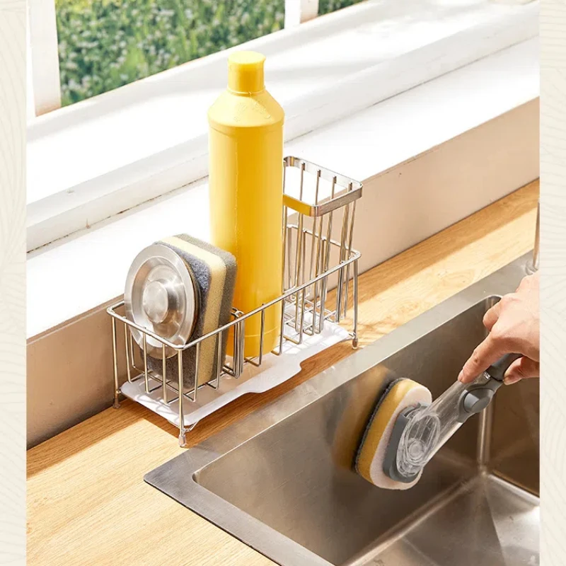 Household Multifunctional Drainage Storage Rack Kitchen Sink Hand Soap Steel Wire Ball Cloth Storage Basket