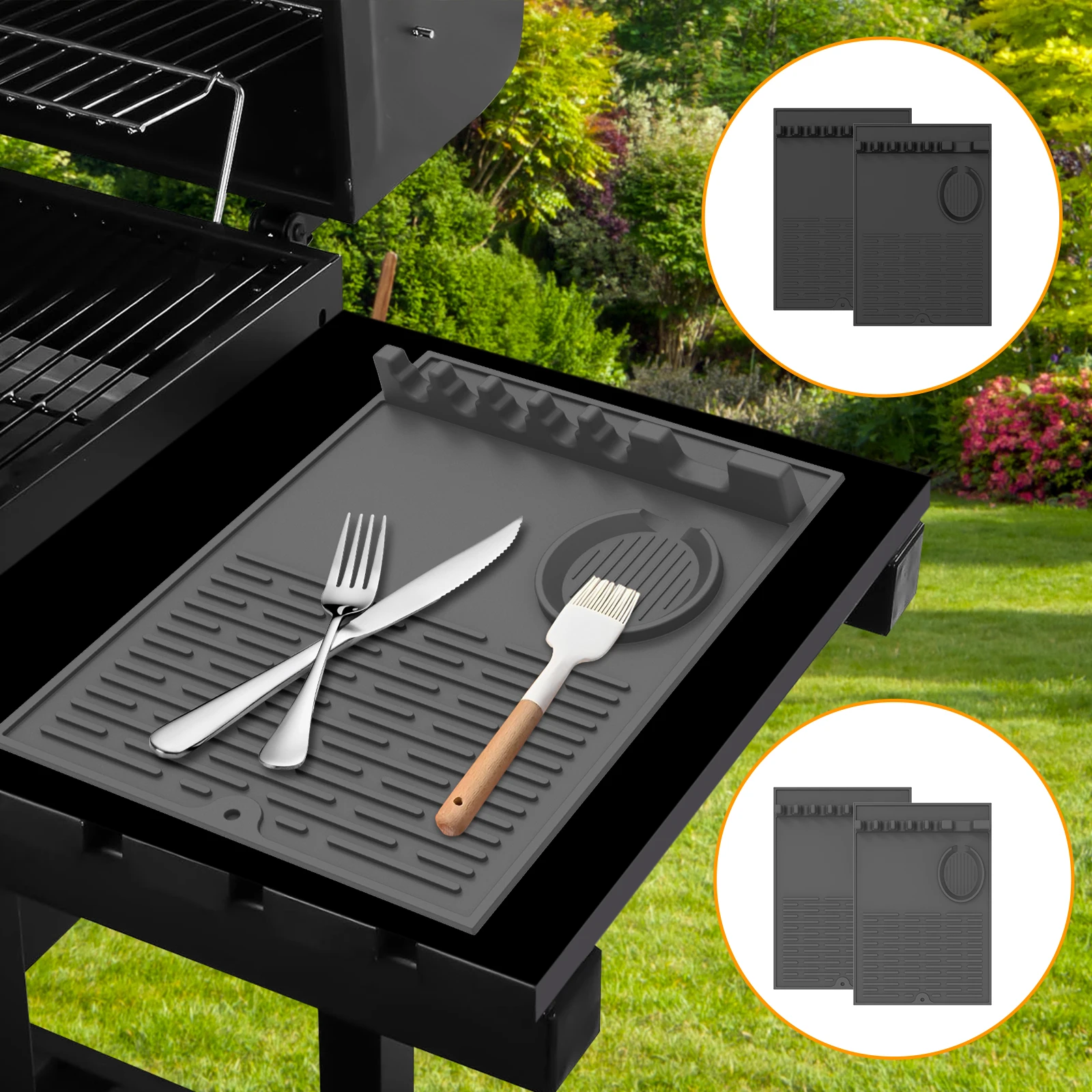 

2 Pcs Griddle Tools Mat Silicone Grill Side Shelf Mat 12.99 x 9.25 Inches Silicone Spatula Mat with Drip Pad Reusable Side Shelf