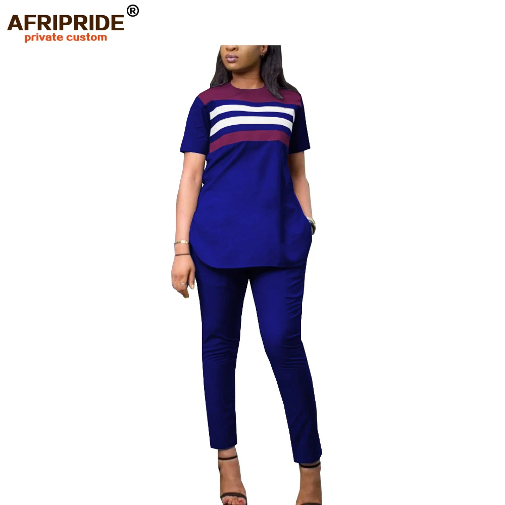 2022 African Clothing for Women Two Piece Outfits Print Shirts Tops+ankara Pants Short Sleeve with Pockets AFRIPRIDE A1926008