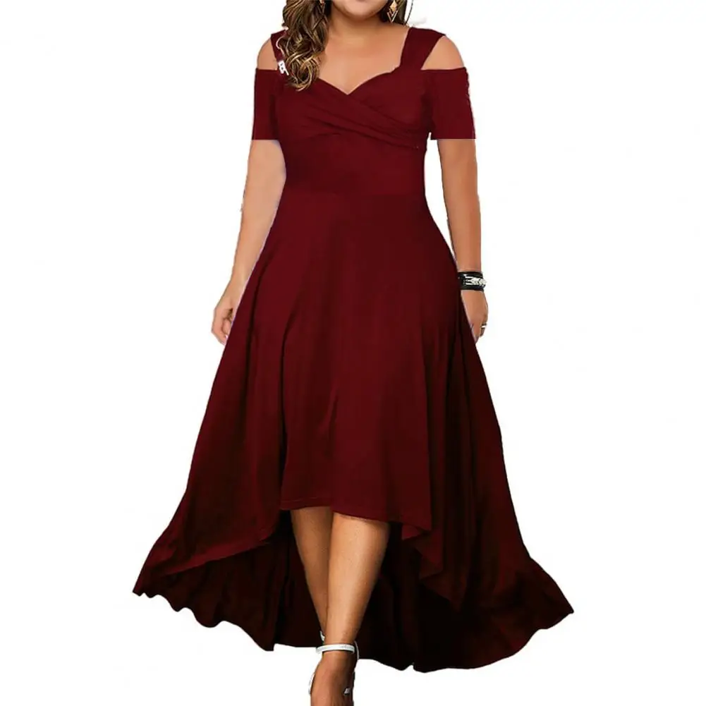 

Sexy Off-Shoulder Summer Dress V-neck Flared Large Hem Slim Fit Elegant Women Plus Size Solid Long Dress Casual Party Wear