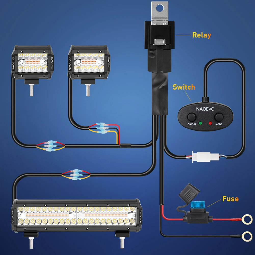 NAOEVO 3''4''7''12인치 4x4 오프로드 LED 라이트 바 12v 240W 안개 실행 Led 작업 조명 6 모드 트랙터 지프용 메모리 기능