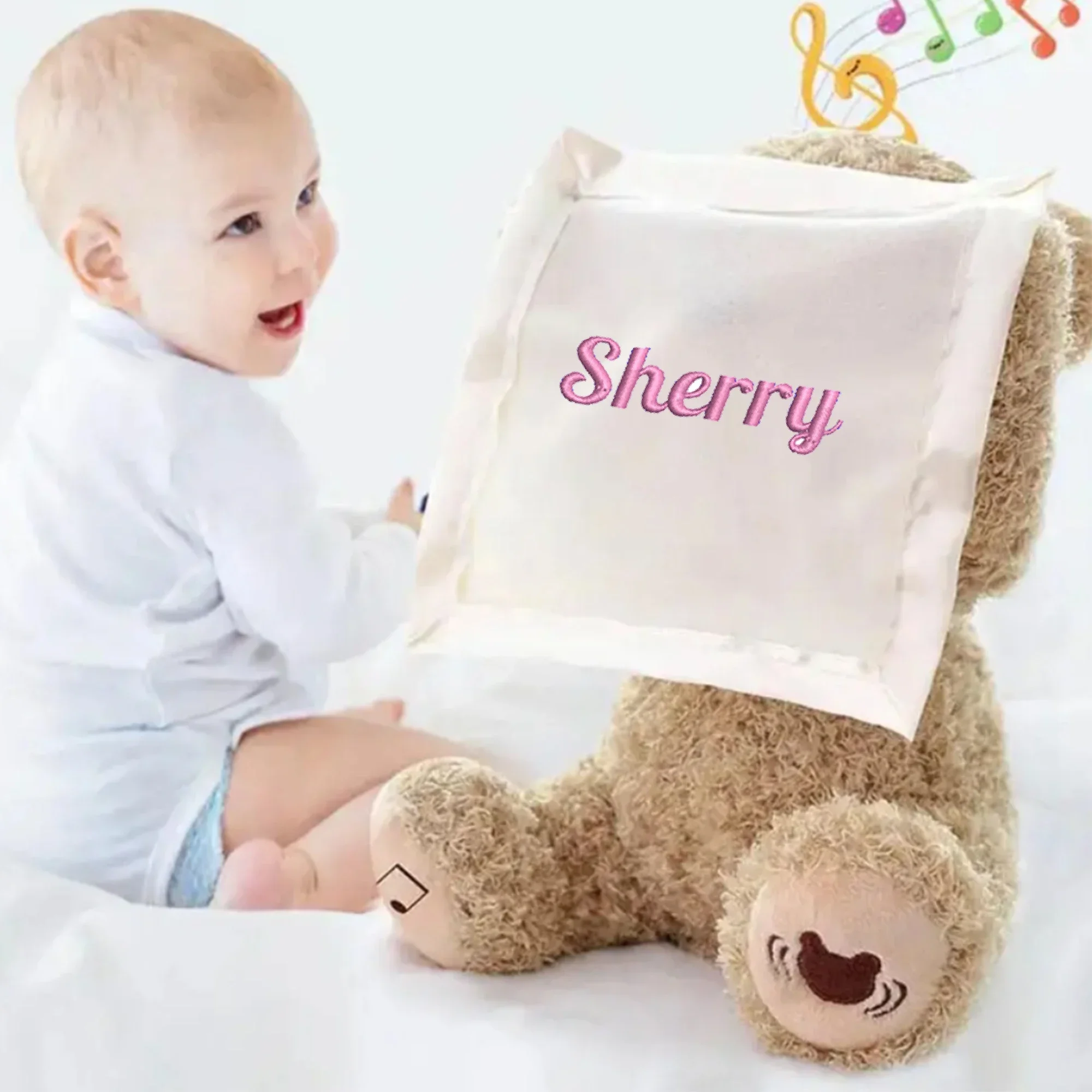Personalized Bear Electric Music Plush Toy Name Hide and Seek Stuffed Animal Talk Music Shy Bear for Kids Birthday Gift