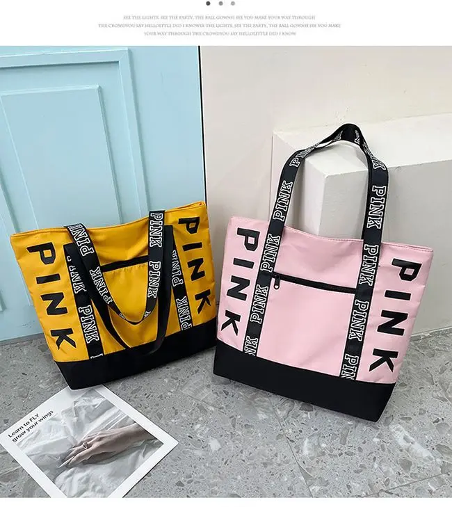 PINK Casual Tote Women Black Yellow White Green Handbags Big Nylon Bucket Luxury Brand Desinger Fashion Shopping Shoulder Bag