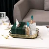 Leather tissue box Handmade Metallic green Paper box Tea table storage organization ornaments napkin holder Home Decoration 4