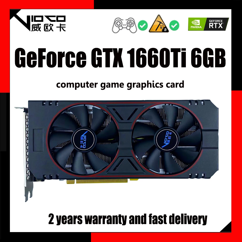 

VIOCO Graphics Card GTX 1660 ti 6G GDDR6 192bit Game GPU NVIDIA GeForce GTX1660Ti 6GB For Desktop Computer