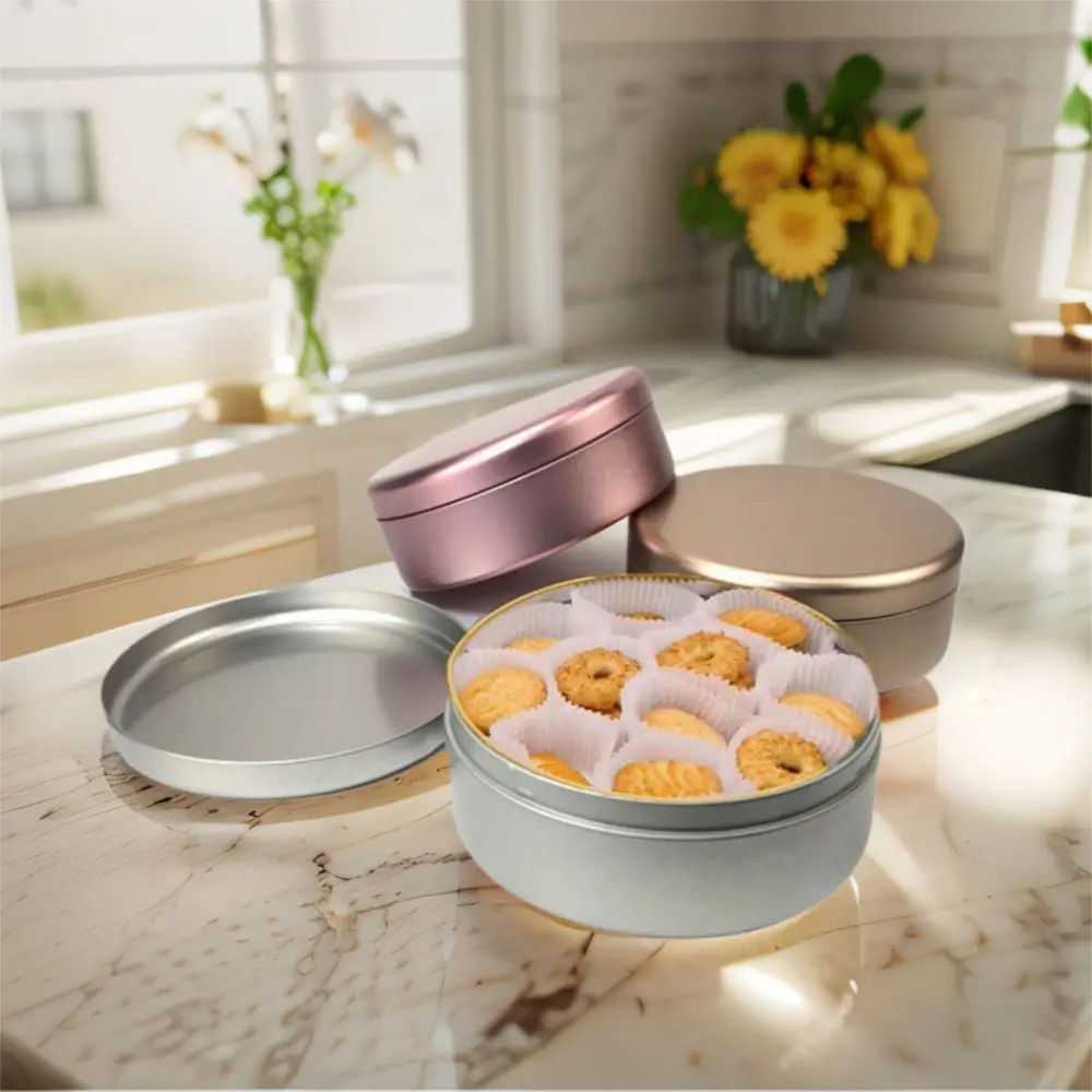 3Pcs Durable Tinplate Tea Cake Tin 3 Color Round Cookie Storage Boxes Simple Candy Biscuit Packaging Box Gifts